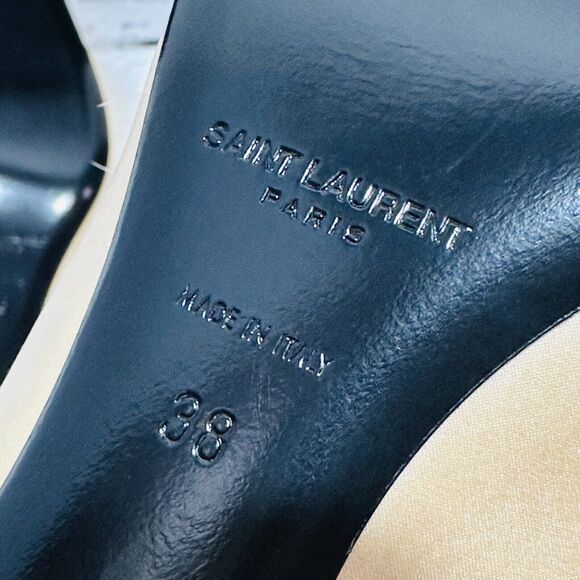 Saint Laurent Blanco Mae 60 38/ US 8 Mule Gold Satin Slip On Stiletto Heel NIB - Picture 10 of 11